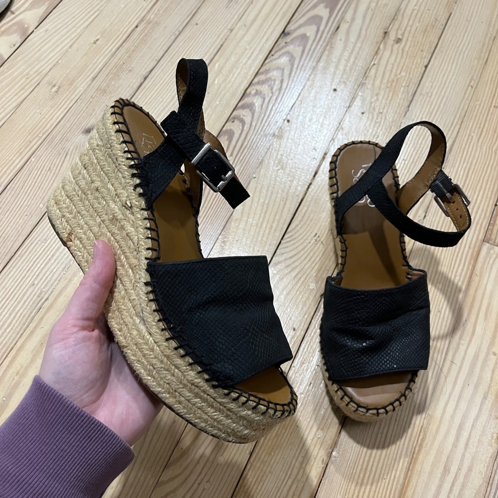 Franco Sarto Takara Espadrille Wedge Sandals Womens 6.5 Black Snake Leather